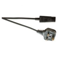 Black IEC Mains Lead to 3 Pin UK Plug 5A. 1.5M