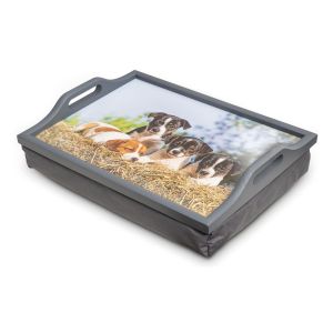 St Helens Wooden Lap Tray with Puppy Design and Cushion