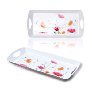 St Helens Melamine Serving Tray with Handles. Design Flower