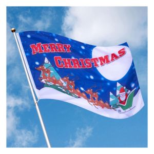 Merry Christmas Flag with 2 Metal Grommets. Blue #3