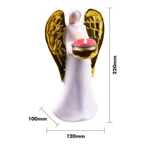 St Helens Ceramic Gold Winged Angel Tealight Holder 220mm #2