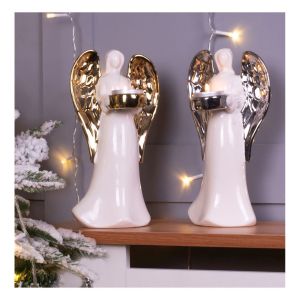 St Helens Ceramic Silver Winged Angel Tealight Holder. 220mm #3