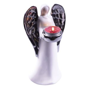 St Helens Ceramic Silver Winged Angel Tealight Holder. 220mm #4