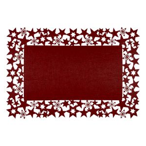 Maroon Felt Table Mats with Star and Snowflake Design Pair #3