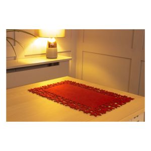 Red Felt Table Mats with Star and Snowflake Design. Pair