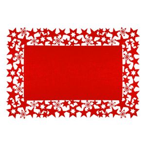 Red Felt Table Mats with Star and Snowflake Design. Pair #3