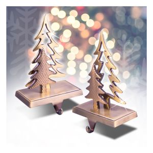 St Helens Gold Christmas Stocking Holders. Set of 2