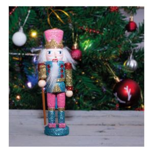 St Helens Nutcracker Christmas Tree Decoration. Pink Hat #4