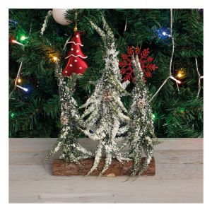 St Helens Decorative Snow Topped Mini Christmas Tree Display on Log