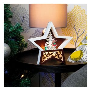 St Helens Battery Powered Wooden Light Up Christmas Star. White Burgundy