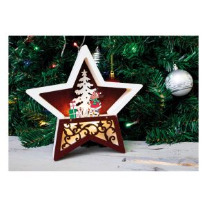 St Helens Battery Powered Wooden Light Up Christmas Star. White Burgundy #3