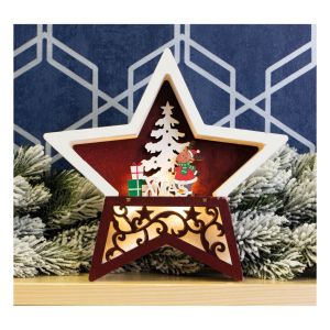 St Helens Battery Powered Wooden Light Up Christmas Star. White Burgundy #4