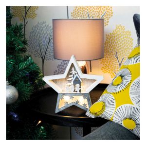 St Helens Battery Powered Wooden Light Up Christmas Star. White Grey #3