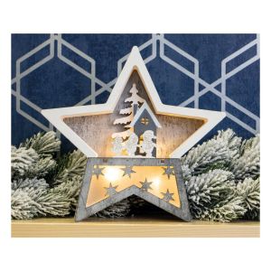 St Helens Battery Powered Wooden Light Up Christmas Star. White Grey #4