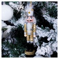 St Helens Nutcracker Christmas Tree Decoration. Silver Gold Hat