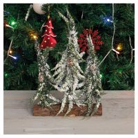 St Helens Decorative Snow Topped Mini Christmas Tree Display on Log