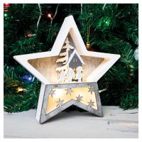 St Helens Battery Powered Wooden Light Up Christmas Star. White Grey