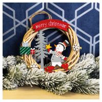 St Helens Battery Powered Wicker Christmas Wreath. Snowman