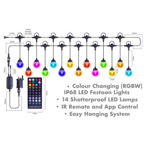 Decorative 14 Lamp Festoon Lights RGB with Remote 13m #2