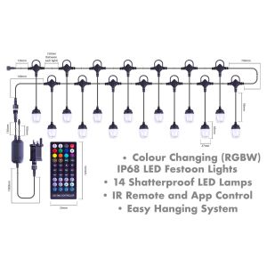 Decorative 14 Lamp Festoon Lights RGB with Remote 13m #8