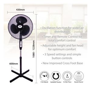 Prem I Air 16 Inch Pedestal Fan with Remote Control and Timer #2