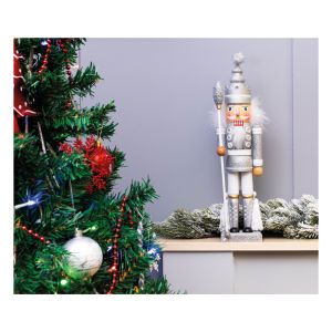 St Helens Nutcracker with Staff Christmas Decoration, Silver White #3