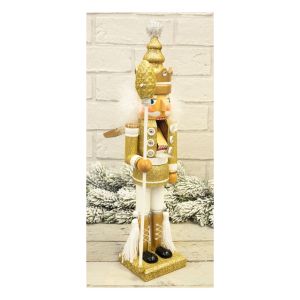 St Helens Nutcracker with Staff Christmas Decoration. Gold White #4