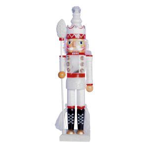St Helens Nutcracker with Staff Christmas Decoration. Red White #2