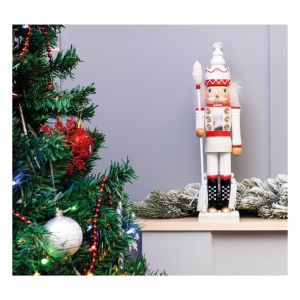 St Helens Nutcracker with Staff Christmas Decoration. Red White #3