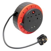 Eagle 2 Socket Cassette Cable Extension Reel with 2 USB Chargers 5M