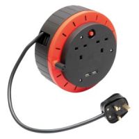 Eagle 2 Socket Cassette Cable Extension Reel with 2 USB Chargers 10M