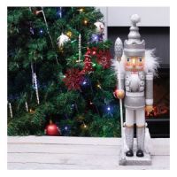 St Helens Nutcracker with Staff Christmas Decoration, Silver White