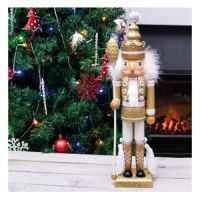 St Helens Nutcracker with Staff Christmas Decoration. Gold White
