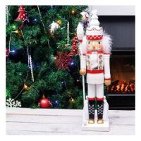 St Helens Nutcracker with Staff Christmas Decoration. Red White