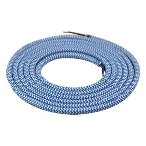 Girard Sudron. Round Textile Cables 2 x 0.75mm. Light Blue &amp; White