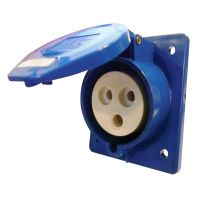 230V Blue 32A 3 Contact High Current Angled Outlet Panel Mount