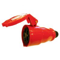 415V Red 32A 5 Contact High Current In line Socket