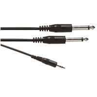 SoundLAB 2x 6.35 Mono Jack to 3.5mm Stereo Jack Plug Lead. 1.2m