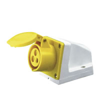 110V Yellow 16A 3 Contact High Current Angled Outlet Wall Mount