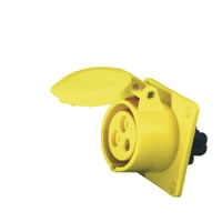 110V Yellow 16A 3 Contact High Current Straight Outlet Panel Mount