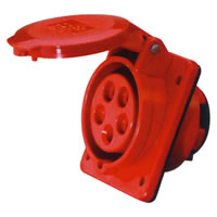 415V Red 32A 5 Contact High Current Angled Outlet Panel Mount