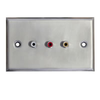 Silver Metal Wall Plate with 3x Phono Sockets Standard Size