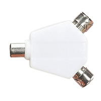 White Coaxial Y Splitter with Line Plug to 2 x Line Sockets