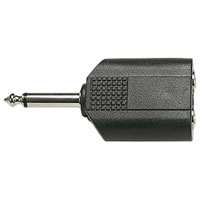 Black 6.35mm Mono Plug to 2x 6.35mm Mono Sockets