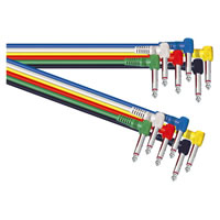 Coloured 6.35mm Mono Jack to Angled Jack Lead. 6 Pack 0.6m