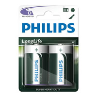 Philips LongLife Zinc D Batteries. Pack of 2