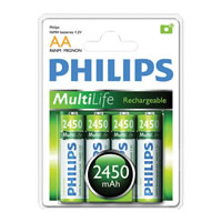 Philips Rechargeable AA 2450 mAh Batteries. Pack of 4