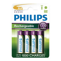 Philips Rechargeable AA 1300 mAh Batteries. Pack of 4