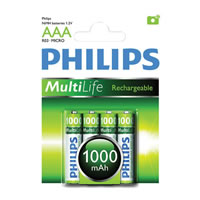 Philips Rechargeable AAA 1000 mAh Batteries. Pack of 4